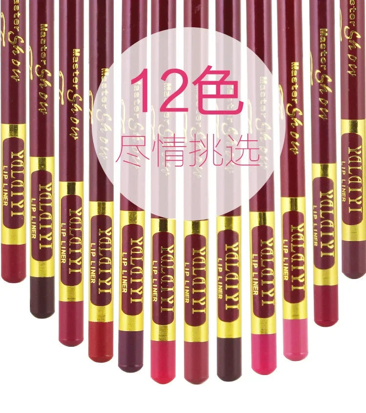 12-Color Waterproof Lip Liner Set | Matte Foggy Shades Lip Liner Set QXL
