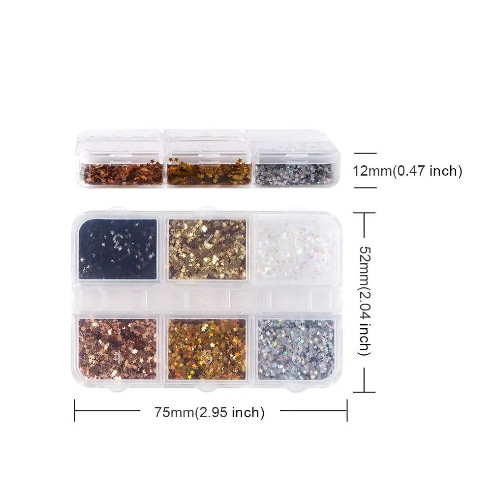 6-Grid Glitter Nail Art Charms – Stars, Hearts & Polka Dots Nail Art Charms QXL