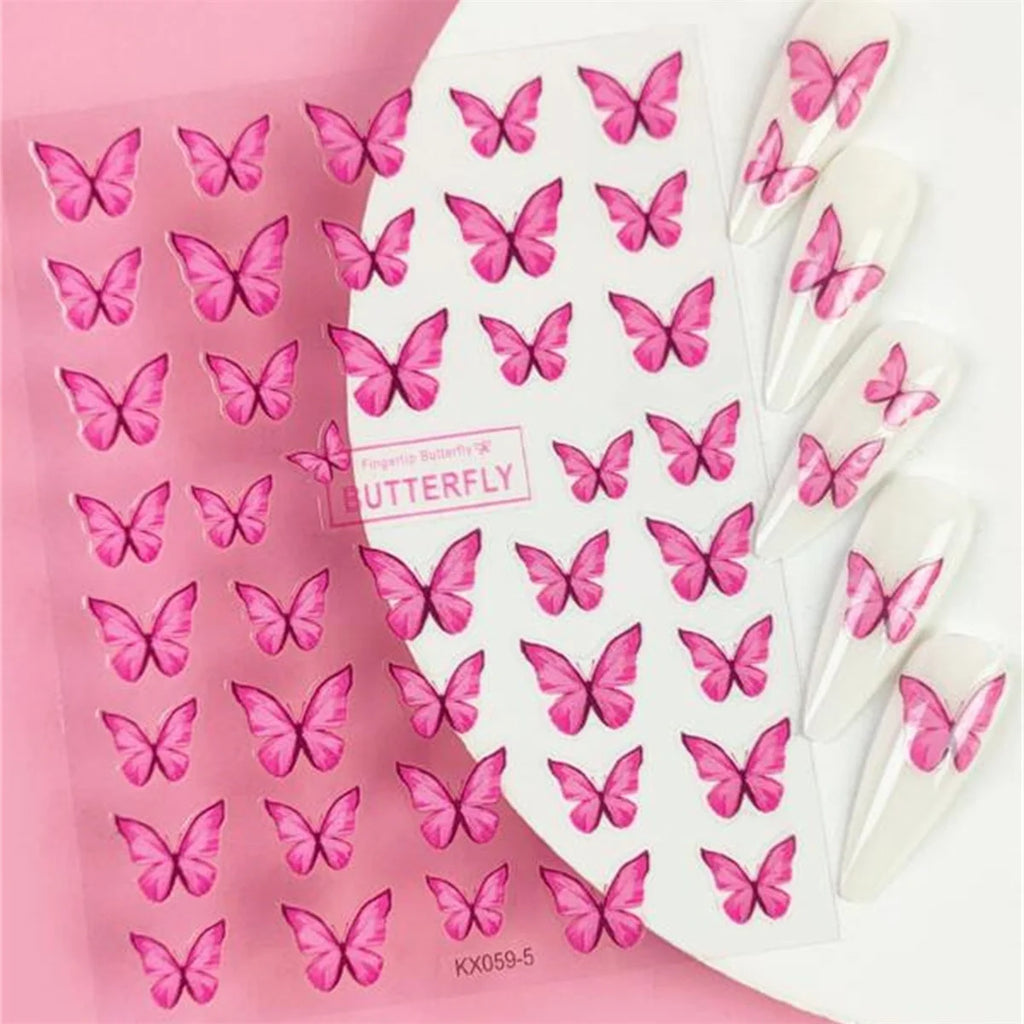 5D Kawaii Butterfly Nail Art Stickers | Korean Pink Gradient Nail Art Stickers QXL