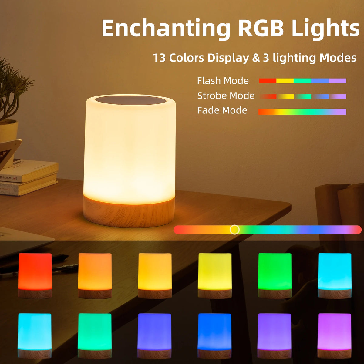 RGB 16-Color USB Rechargeable Night Light | Touch Control Lamp RGB LED Night Light QXL