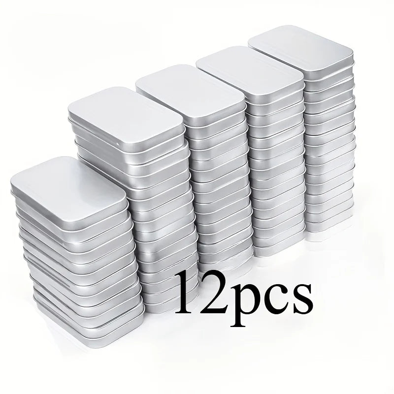 12-Pack Metal Rectangular Hinged Tin Boxes | Home Organizer Tin Storage Box QXL Silvery