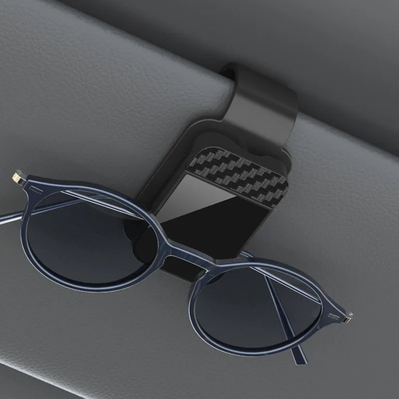 Car Sun Visor Sunglasses Clip & Card Holder – Carbon Fiber Car Visor Organizer QXL black
