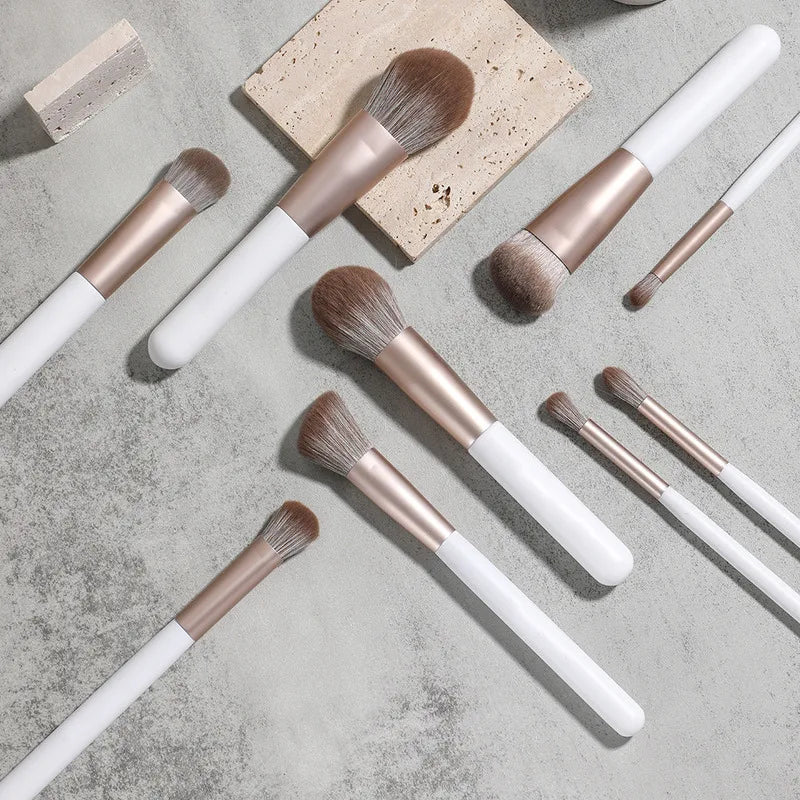 18-Piece Pearlescent White Makeup Brush Set | Soft Nylon Bristles Makeup Brush Set QXL