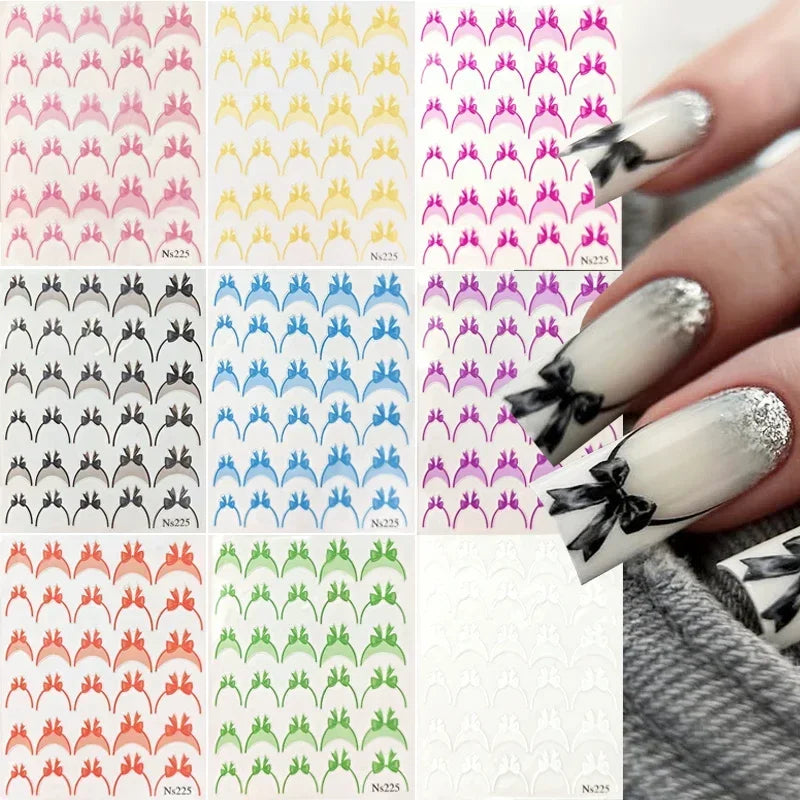 5D Gradient French Nail Stickers | Bowknot & Stripe Decals Nail Art Stickers QXL