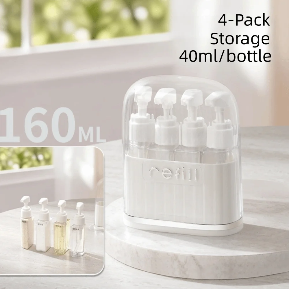 4-in-1 Leak-Proof Refillable Travel Toiletry Bottles Set Travel Bottle Set QXL White 4 in 1