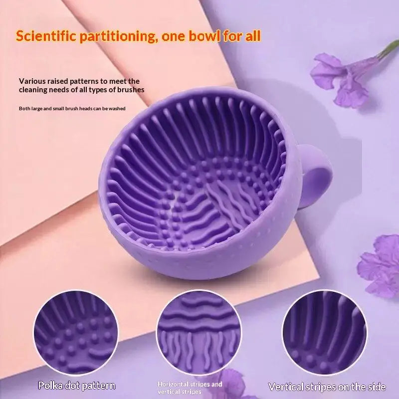 Silicone Makeup Brush Cleaning Bowl & Scrubber Pad Brush Cleaning Tool QXL