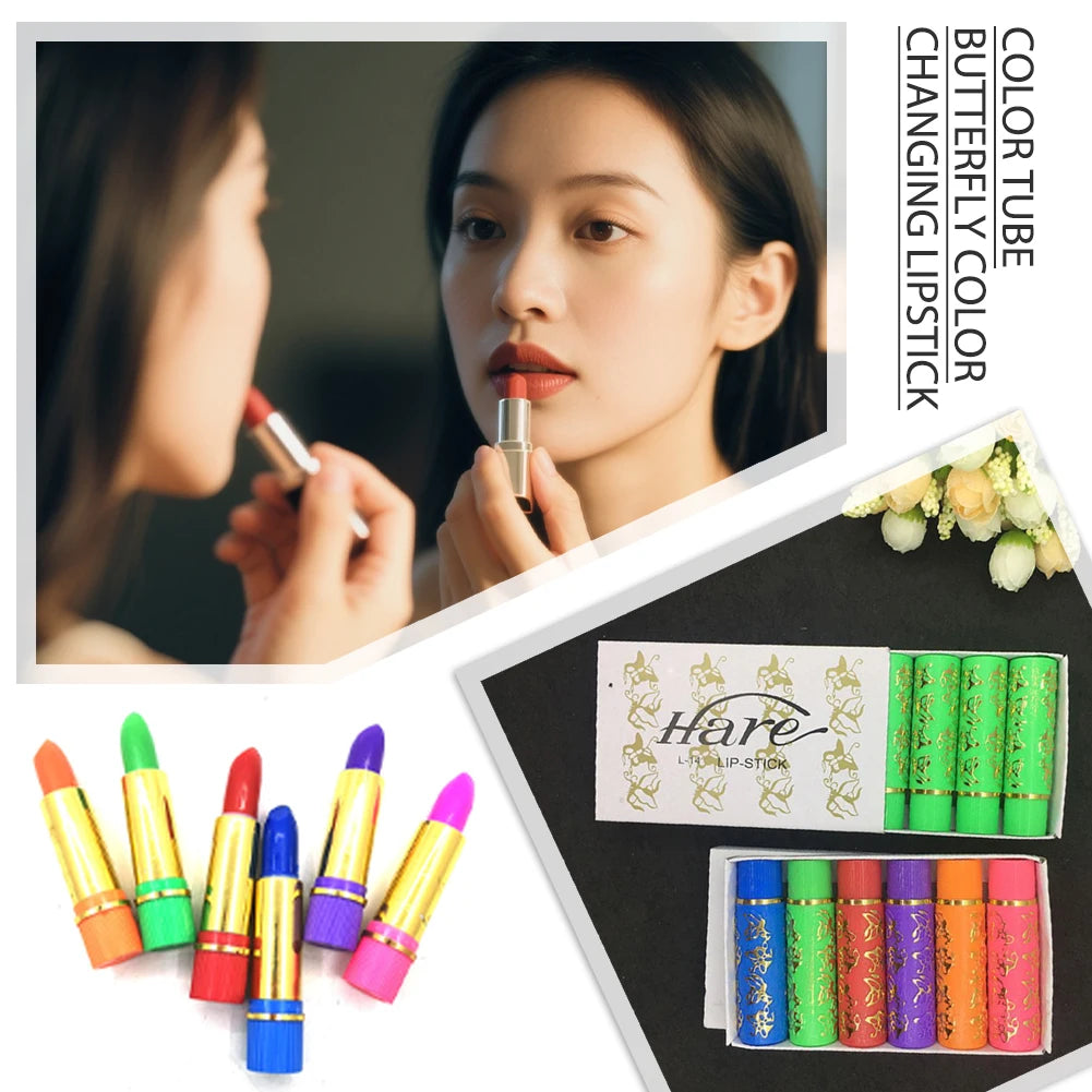 6-Pack Color-Changing Moisturizing Lipstick Set | Butterfly Tube Color-Changing Lipstick QXL