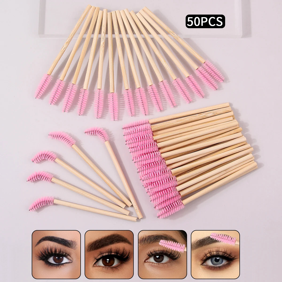 50-Pack Crystal Spiral Eyelash Brushes & Eyebrow Combs Eyelash Brush Set QXL 50PCS Nylon