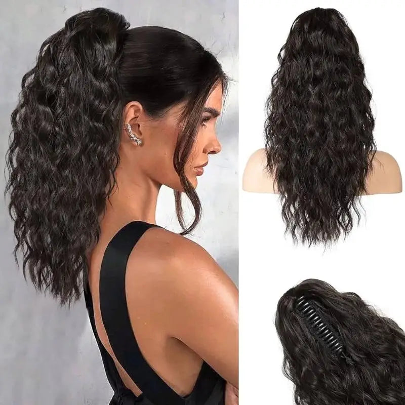 Shmacax 18in Water Wave Claw Clip Ponytail Hair Extension Clip-In Hair Extension QXL