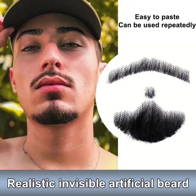 100% Human Hair Fake Beard & Moustache | Lace Mesh Handmade Fake Beard & Moustache QXL