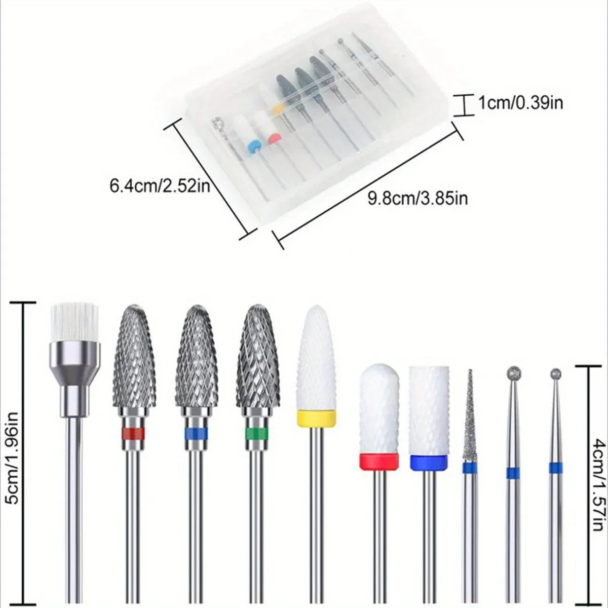 10-Pc Nail Drill Bits Set | Ceramic, Diamond & Carbide Nail Drill Bit Set QXL