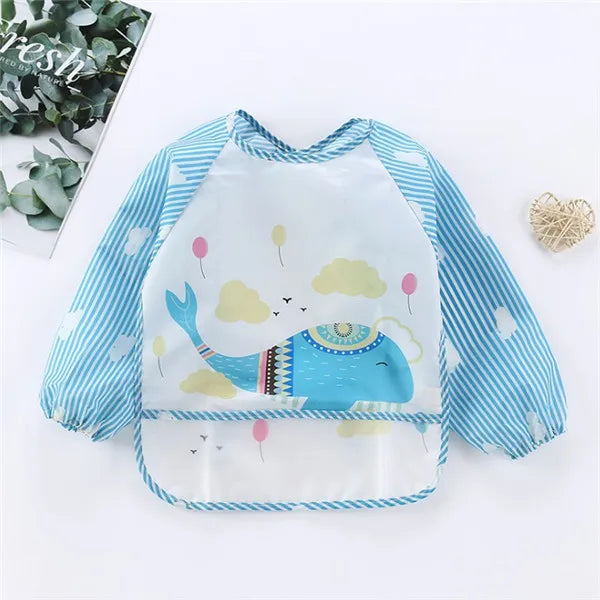 Waterproof Long Sleeve Toddler Bib Art Smock | Ages 1–3 Baby Bib Smock QXL B31 Whale 0-3Years