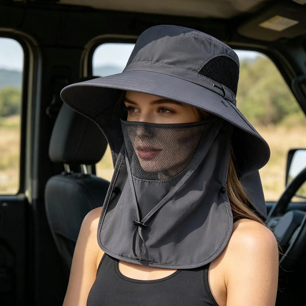 Wide Brim Fishing Sun Hat with Detachable Face Cover Wide Brim Sun Hat QXL