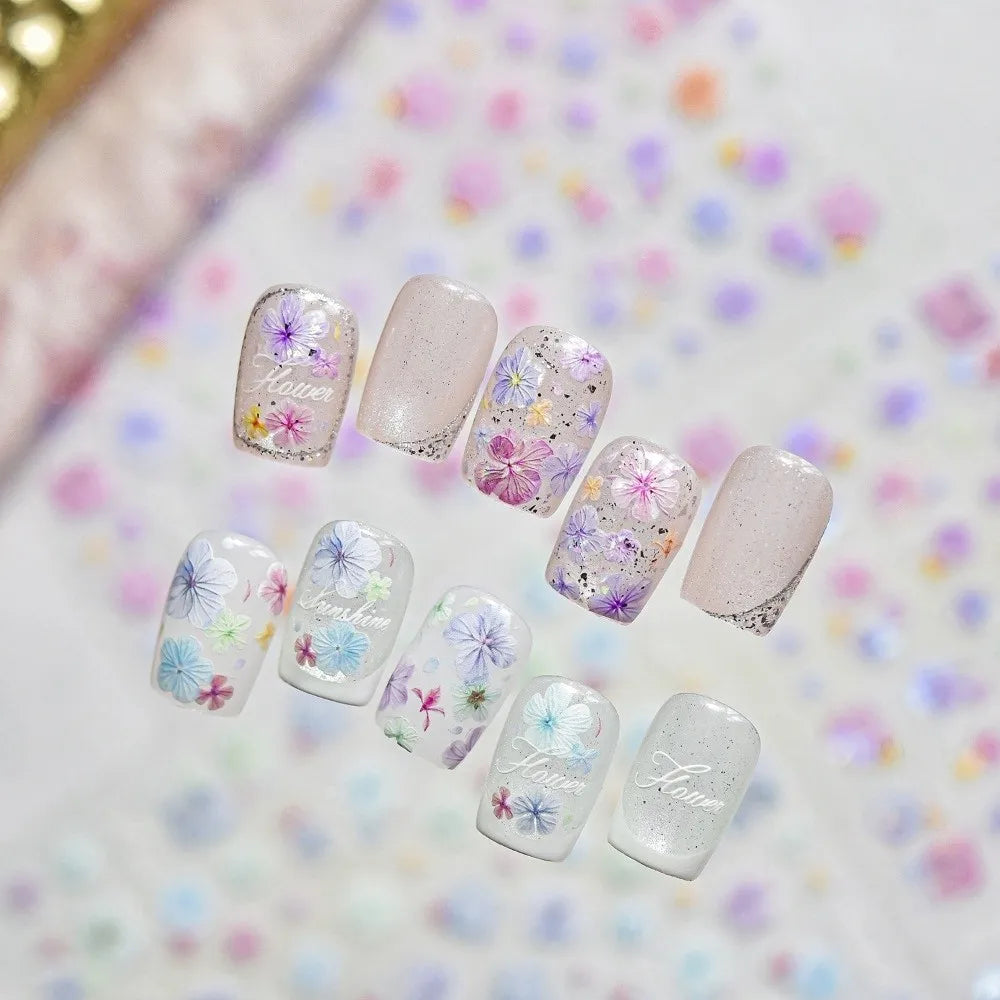 3D Embossed Floral Nail Art Stickers | Self-Adhesive Decals Nail Art Stickers QXL
