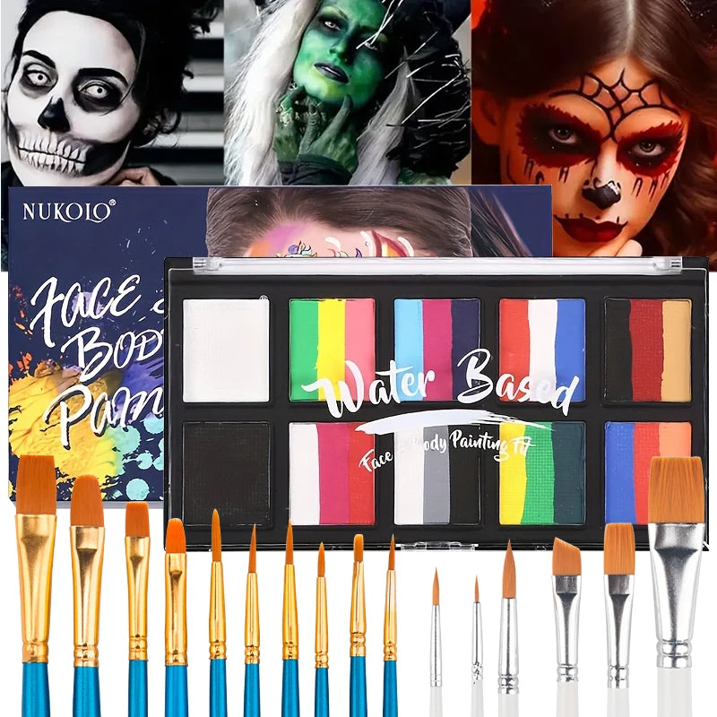 24-Color Face & Body Paint Kit | Non-Toxic Halloween Makeup Face & Body Paint QXL