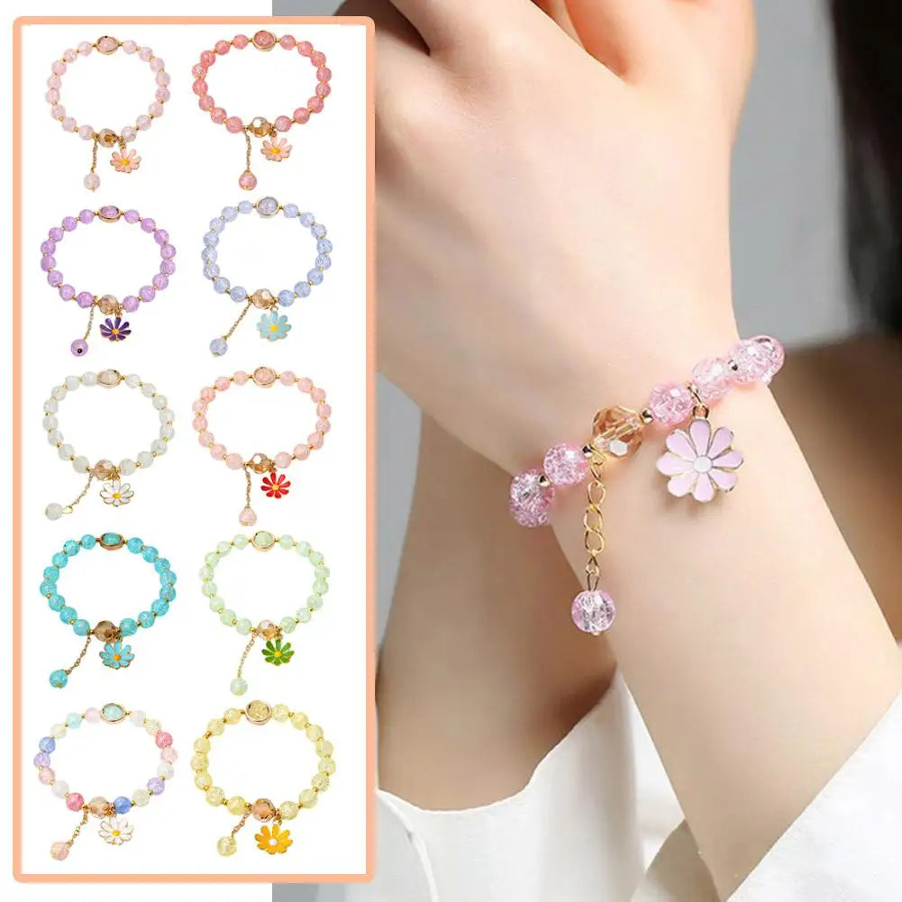 Daisy Flower Beaded Bracelet | Bohemian Crystal Elastic Women Beaded Bracelet QXL