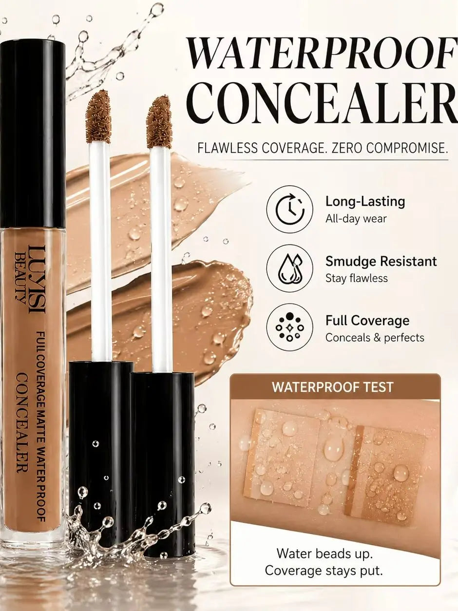 2-Pack Waterproof Matte Liquid Concealer + Puff | Full Coverage Liquid Concealer Set QXL
