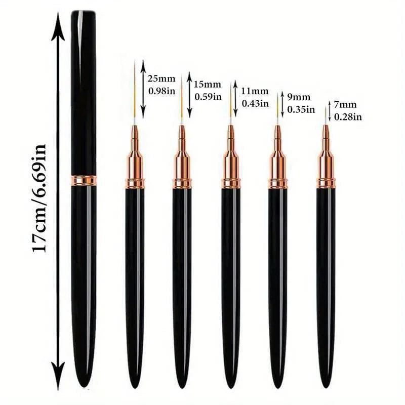 5-Pc Nail Art Liner Brush Set | Striping & UV Gel Painting Nail Art Liner Brushes QXL