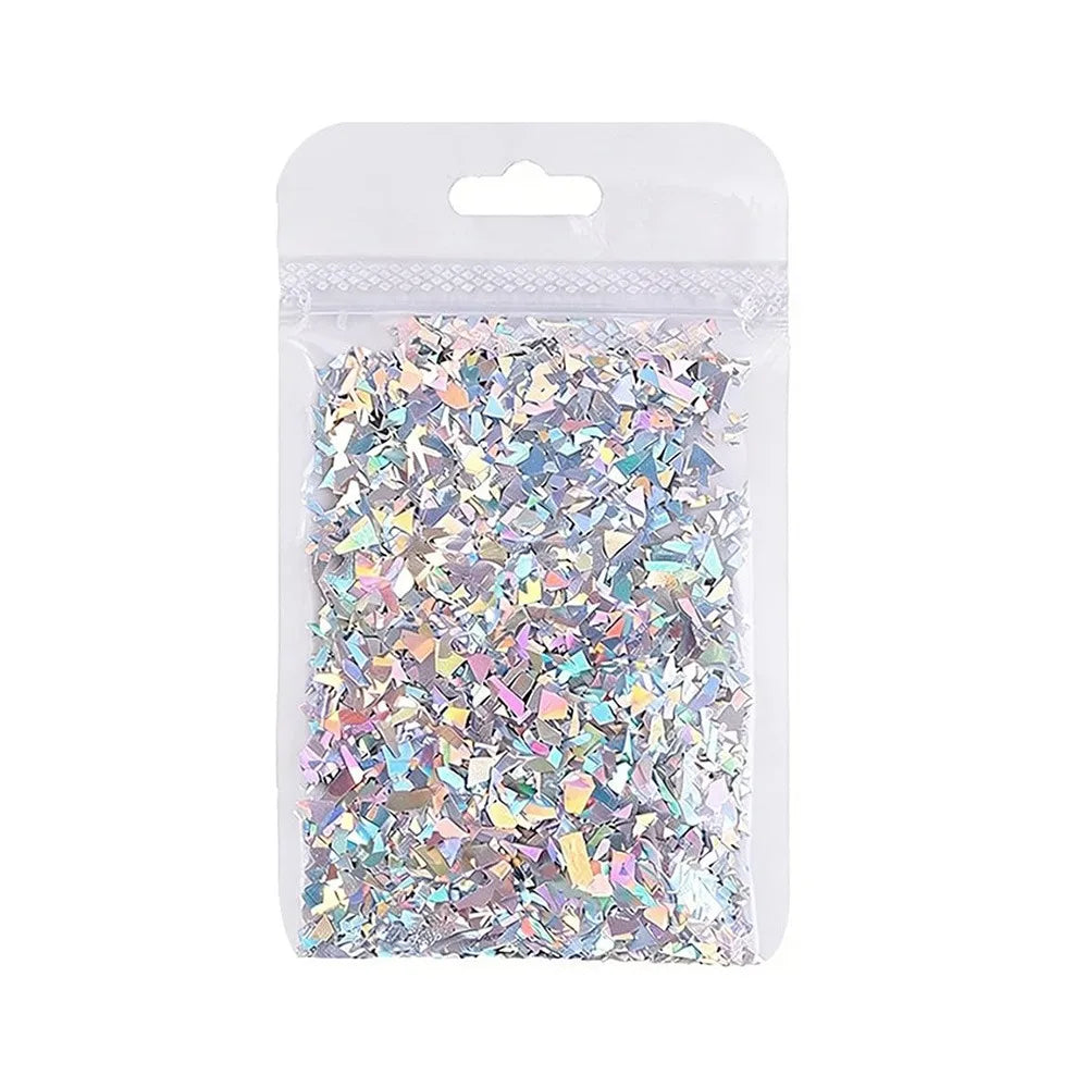 Aurora Iridescent Silver Nail Sequins & Glitter Charms Nail Art Sequins QXL WHITE