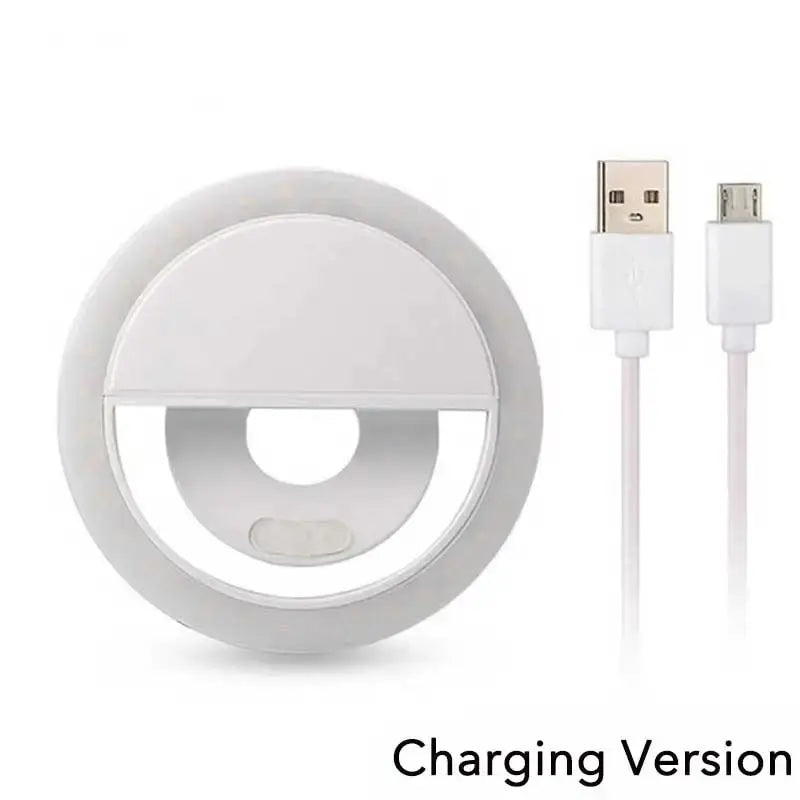 USB Rechargeable LED Selfie Ring Light with Phone Clip LED Selfie Ring Light QXL White