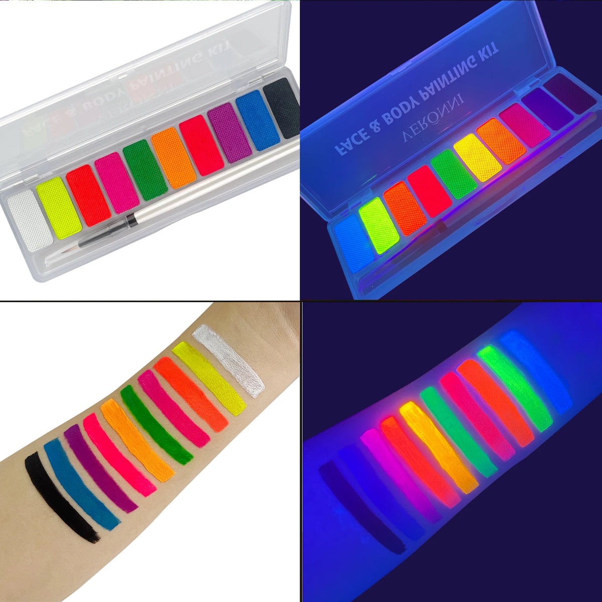 VERONNI 10-Color UV Glow Neon Face & Body Paint Palette Face & Body Paint QXL