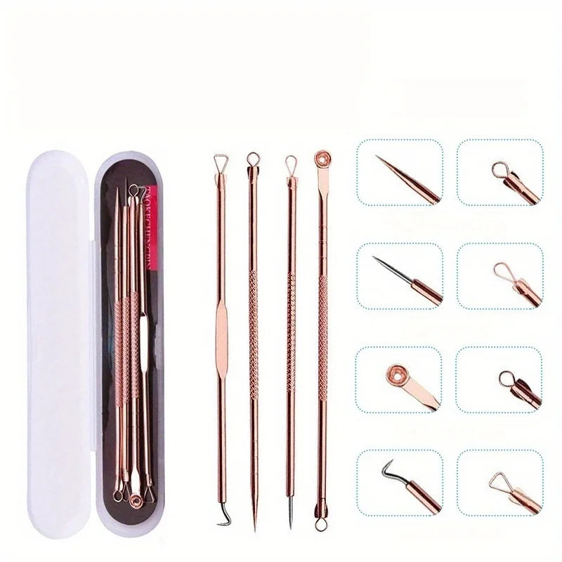 4-Piece Blackhead Comedone Extractor Kit – Stainless Steel Tools Comedone Extractor Kit QXL