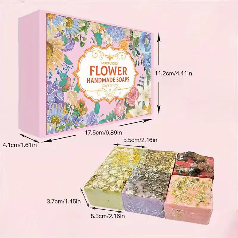 6-Piece Rose Jasmine Lavender Essential Oil Soap Gift Box Essential Oil Soap Set QXL