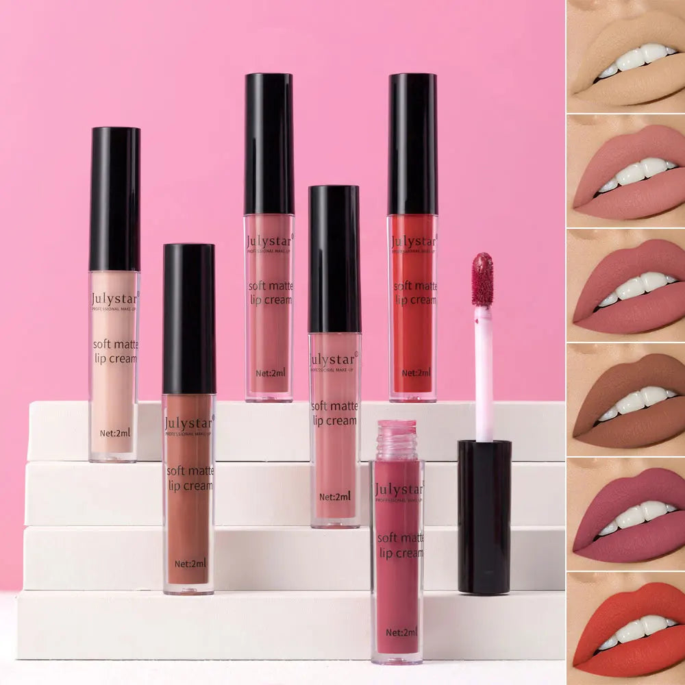 Julystar 6-Color Velvet Lip Glaze | Waterproof Liquid Lipstick Liquid Lip Glaze QXL
