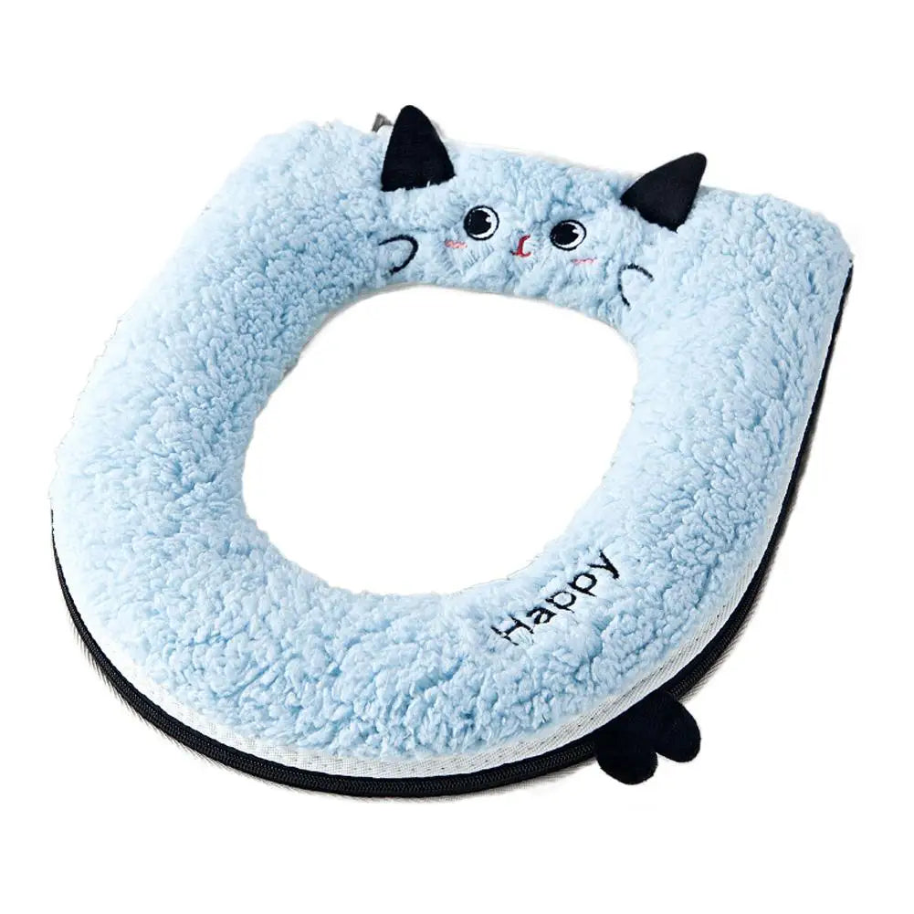 Velvet Toilet Seat Cover Pad | Soft Warm Waterproof Universal Fit Toilet Seat Cover QXL B