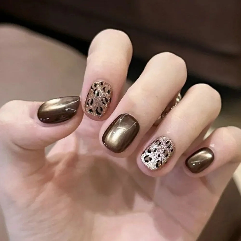 Leopard Print Nail Stickers – Brown, Black & Pink Caramel Nail Art Stickers QXL