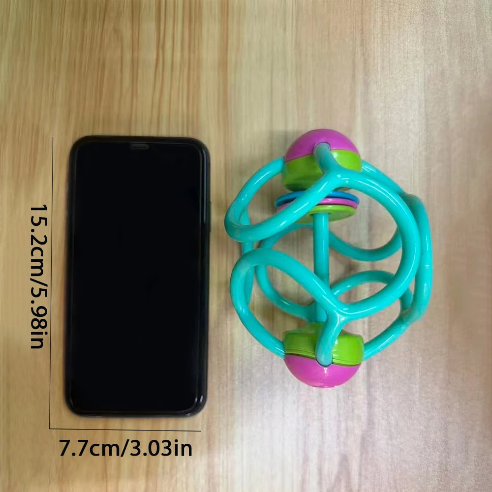 Baby Silicone Rattle Teether Ball | Newborn Sensory Toy 0–6M Baby Teether Rattle QXL