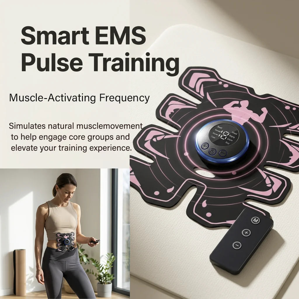 EMS Abdominal Muscle Trainer 8-Pad Stimulator & Remote EMS Muscle Trainer QXL