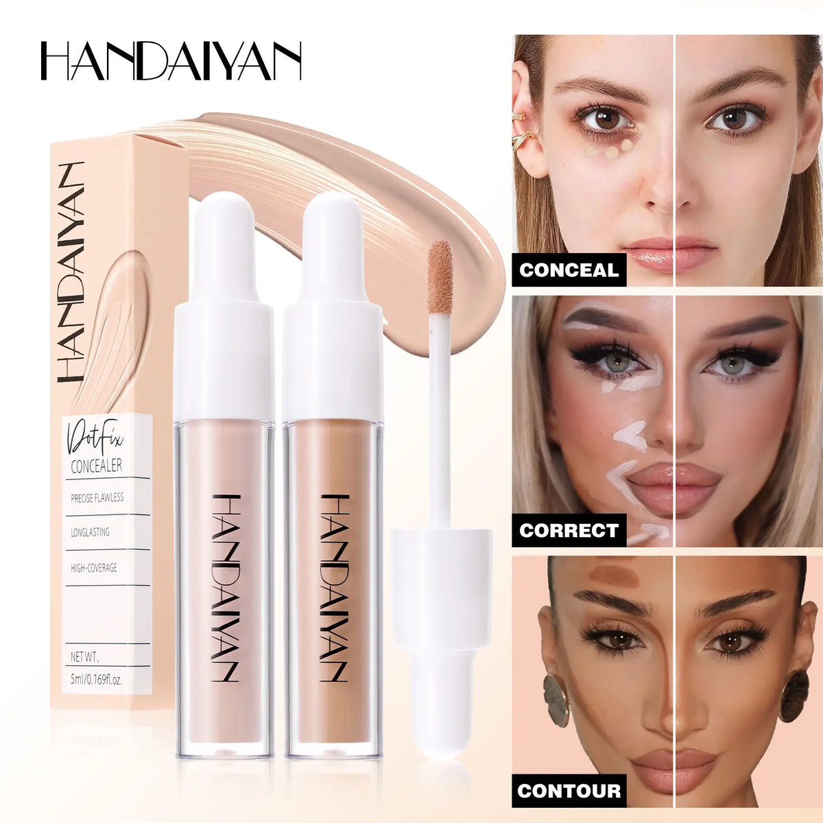 HANDAIYAN 8-Shade Full Coverage Liquid Concealer | Waterproof Liquid Concealer QXL