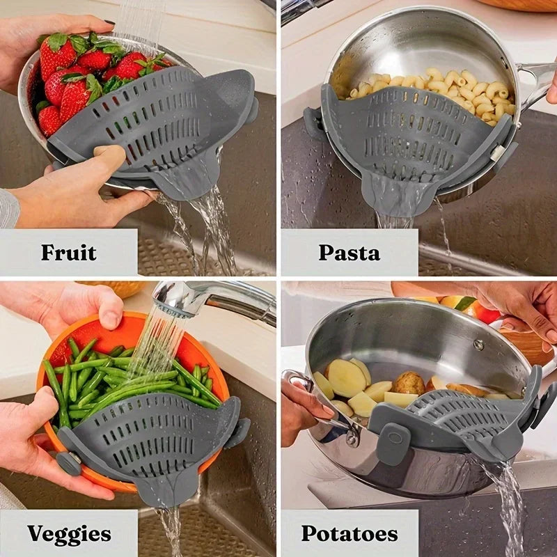 Wide-Mouth Silicone Pot Clip Strainer with Anti-Splash Guard Pot Clip Strainer QXL