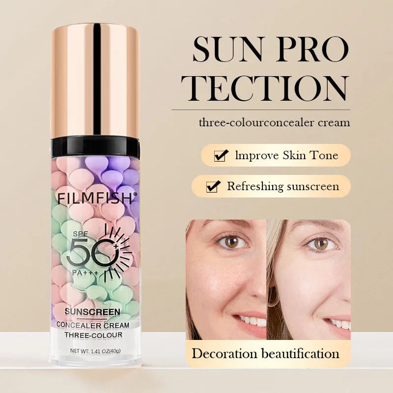 Tri-Color Contour Primer Cream | Waterproof Makeup Base 40g Makeup Primer Cream QXL