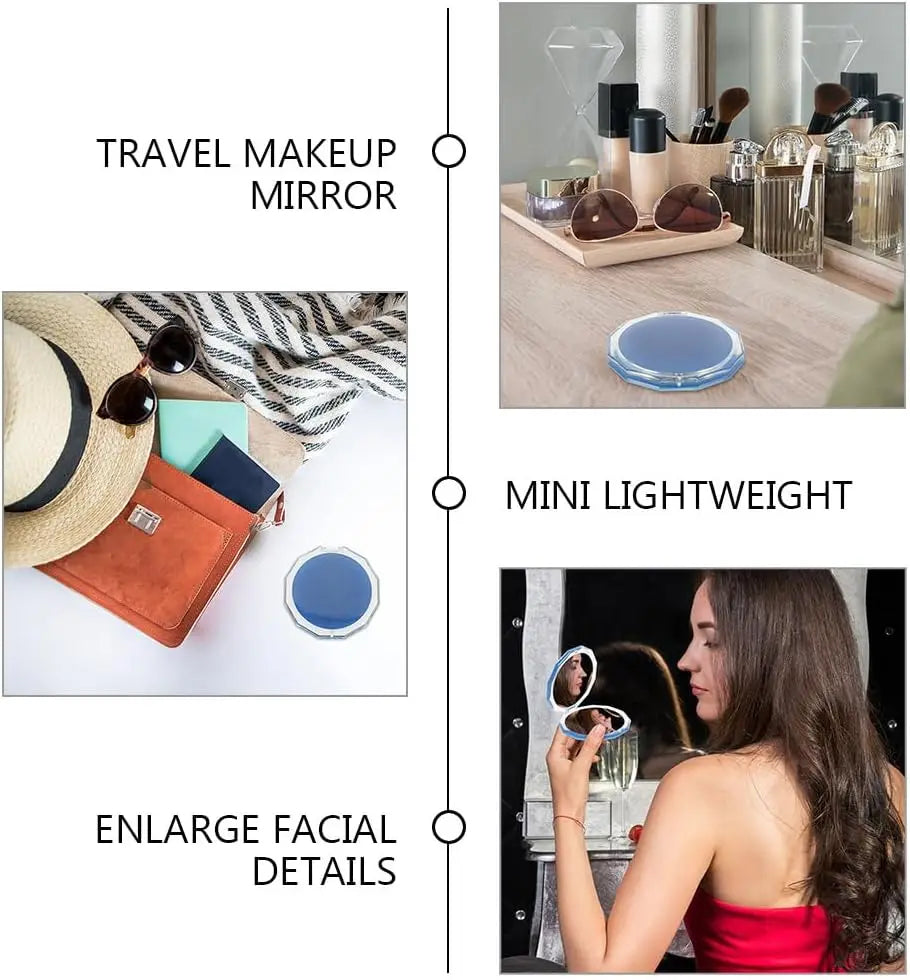 Foldable Pocket Makeup Mirror 2-Sided 10x Magnifying Compact Compact Makeup Mirror QXL