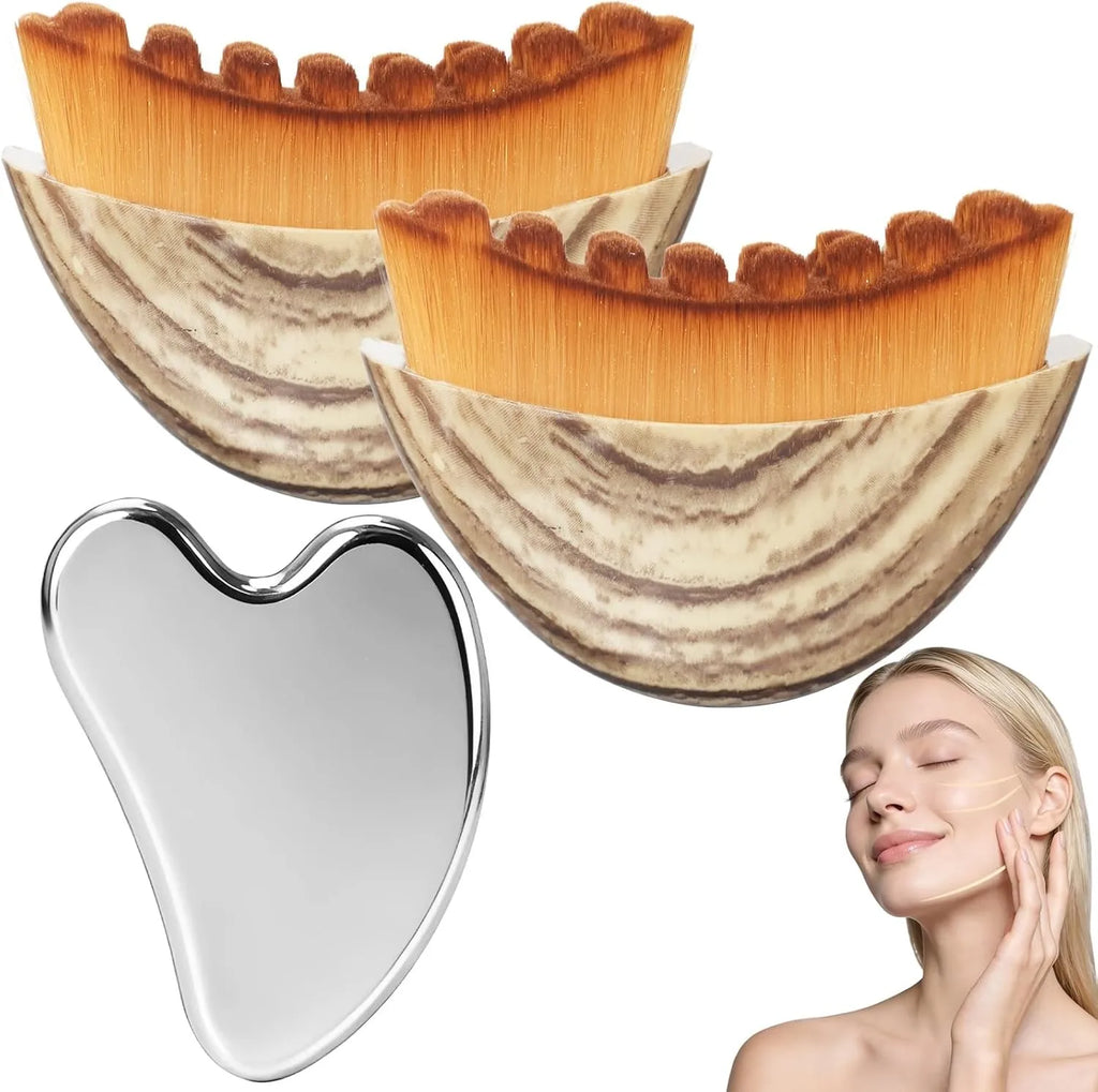 Stainless Steel Gua Sha & Contour Face Brush Set | Face Lift Gua Sha Face Tool QXL