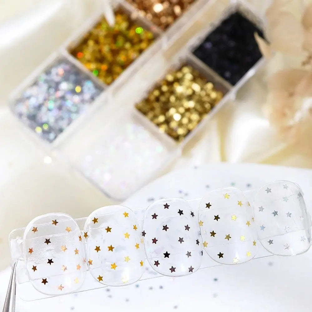 6-Grid Glitter Nail Art Charms – Stars, Hearts & Polka Dots Nail Art Charms QXL