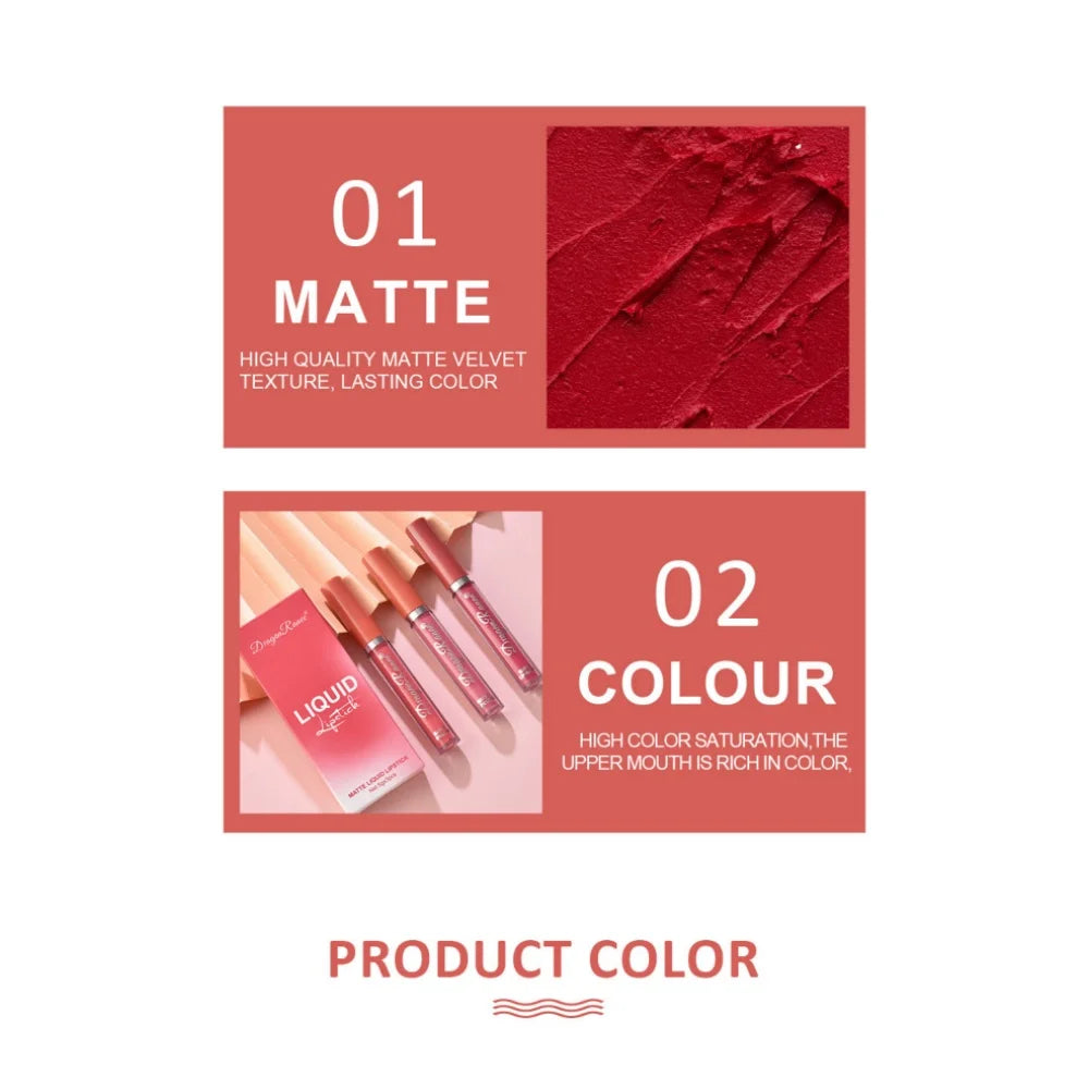 Dragon Ranee 3-Pc Velvet Matte Liquid Lipstick Set | Waterproof Liquid Lipstick Set QXL