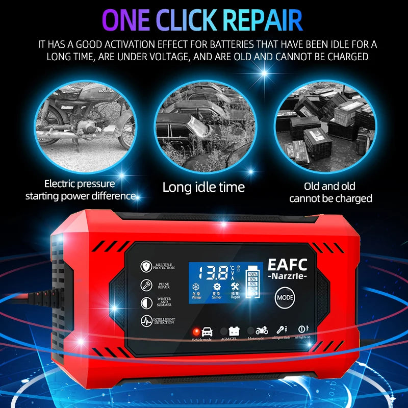 EAFC 12V 6A Smart Battery Charger | Digital Pulse Repair Battery Charger QXL