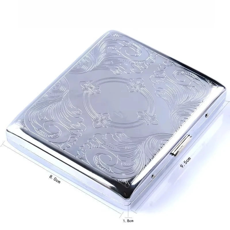 Silver Metal Cigarette Case | Flip-Top Box Holds 20 Cigarettes Cigarette Case QXL