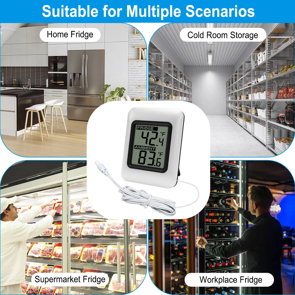 Digital Fridge Freezer Thermometer | Large LCD & Wired Probe Fridge Thermometer QXL