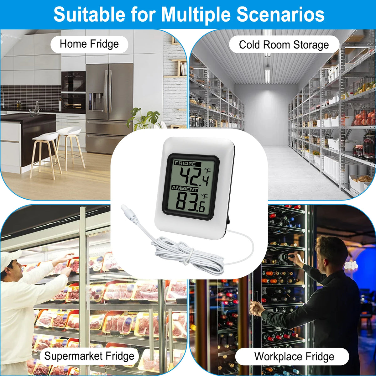 Digital Fridge Freezer Thermometer | Large LCD & Wired Probe Fridge Thermometer QXL