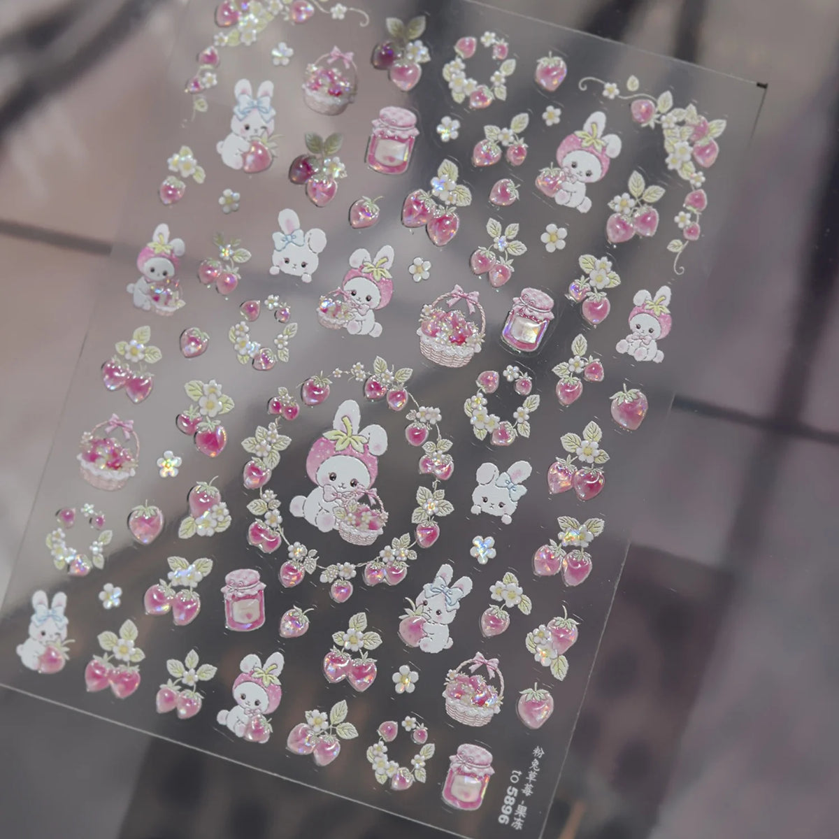 Pink Rabbit Strawberry 5D Nail Stickers | Cute Bunny Decals Nail Art Stickers QXL