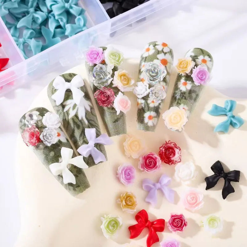 24-Pc 3D Acrylic Rose & Camellia Nail Art Charms | DIY Set Nail Art Charms QXL