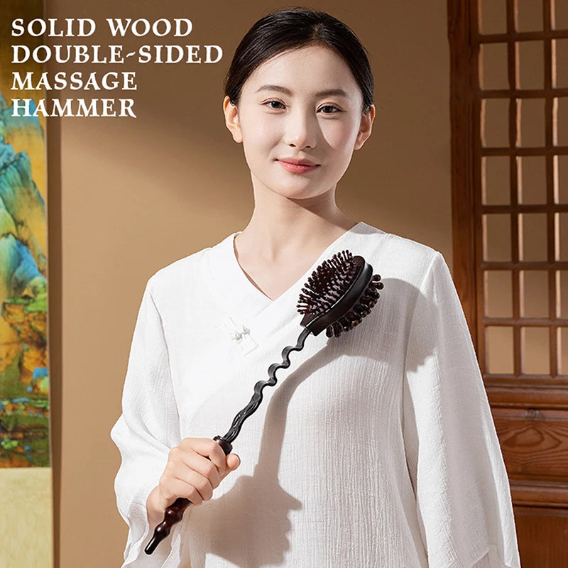 Double-Sided Massage Hammer | Wood & Silicone Body Tapper Massage Hammer QXL