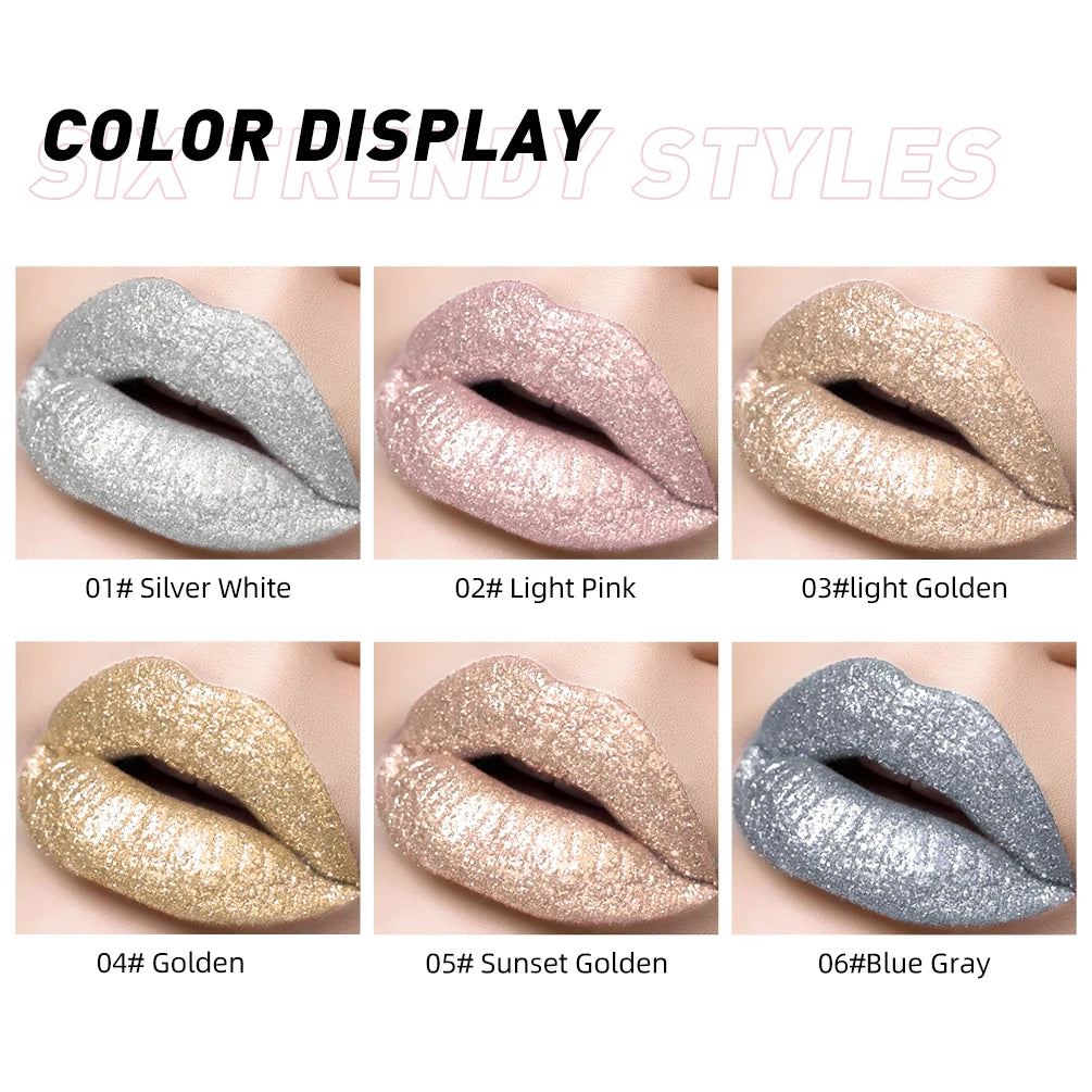 QIBEST Diamond Glitter Lip Gloss – Waterproof Pearl Metallic Glitter Lip Gloss QXL