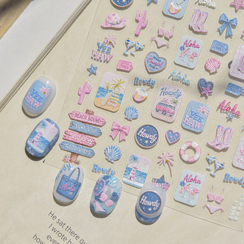 Island Vacation 5D Nail Stickers | Beach Tropical Decals Nail Stickers QXL