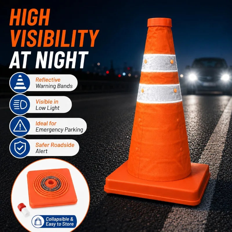 Collapsible Reflective Traffic Cone | Portable Safety 30–70cm Collapsible Safety Cone QXL