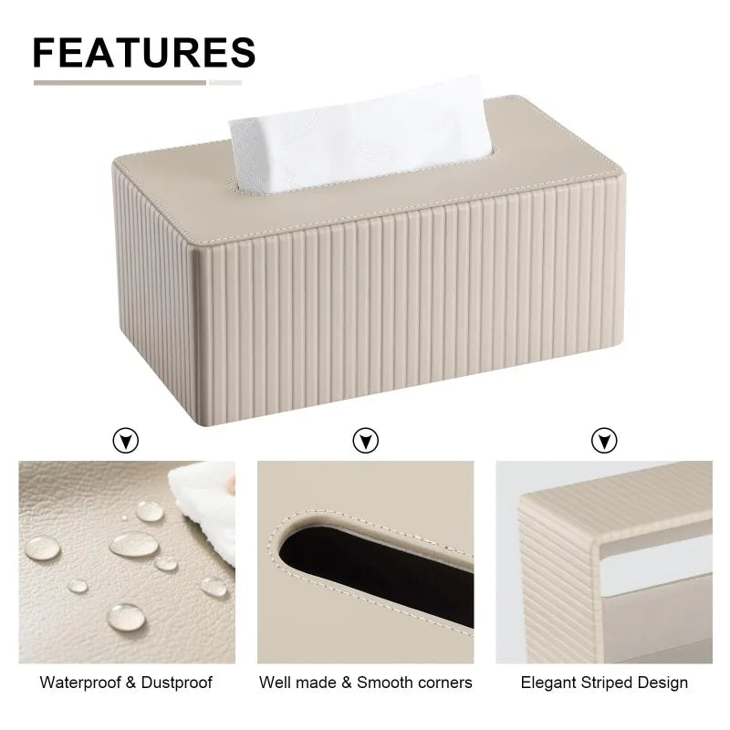 Luxury PU Leather Tissue Box Cover | Striped, 3 Colors Tissue Box Cover QXL